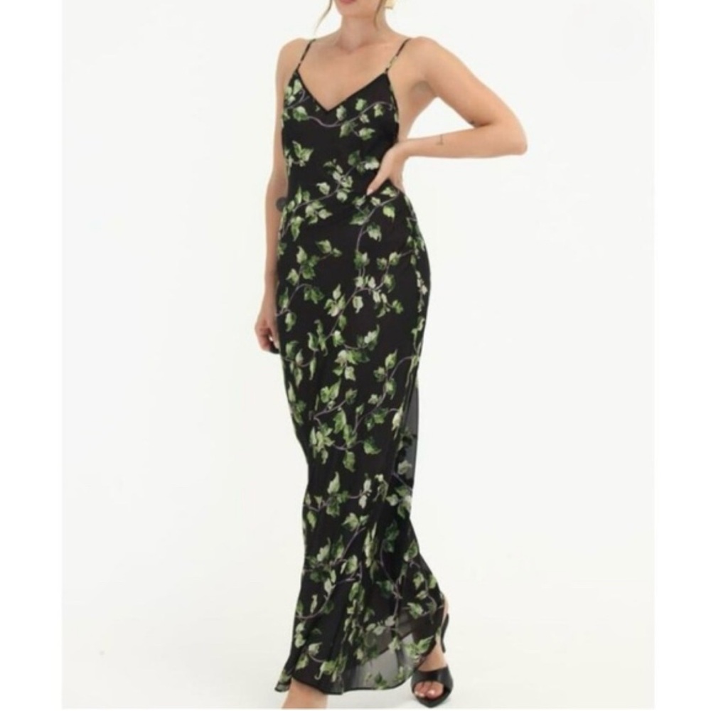 Rumored Black and Green Floral Maxi Dress